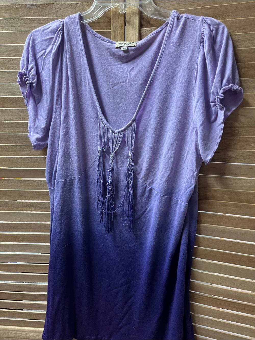 ONE WORLD Lavender Ombre Fringe V-Neck Tunic